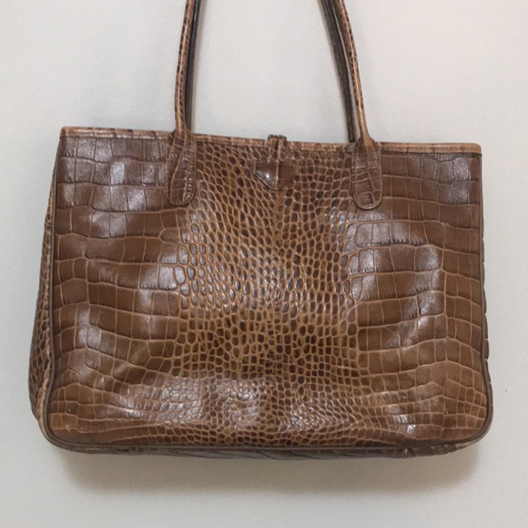 Longchamp Tan Brown Roseau Croc Embossed Leather Toggle Shopper Top Handle Bag - Picture 6 of 16